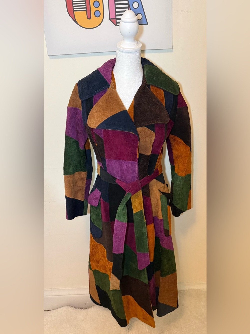 Vintage 70s Suede Patchwork Coat, Beautiful Condition